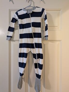 Burt's Bees Baby Navy & White Striped Footed One-Piece Pajama Footies